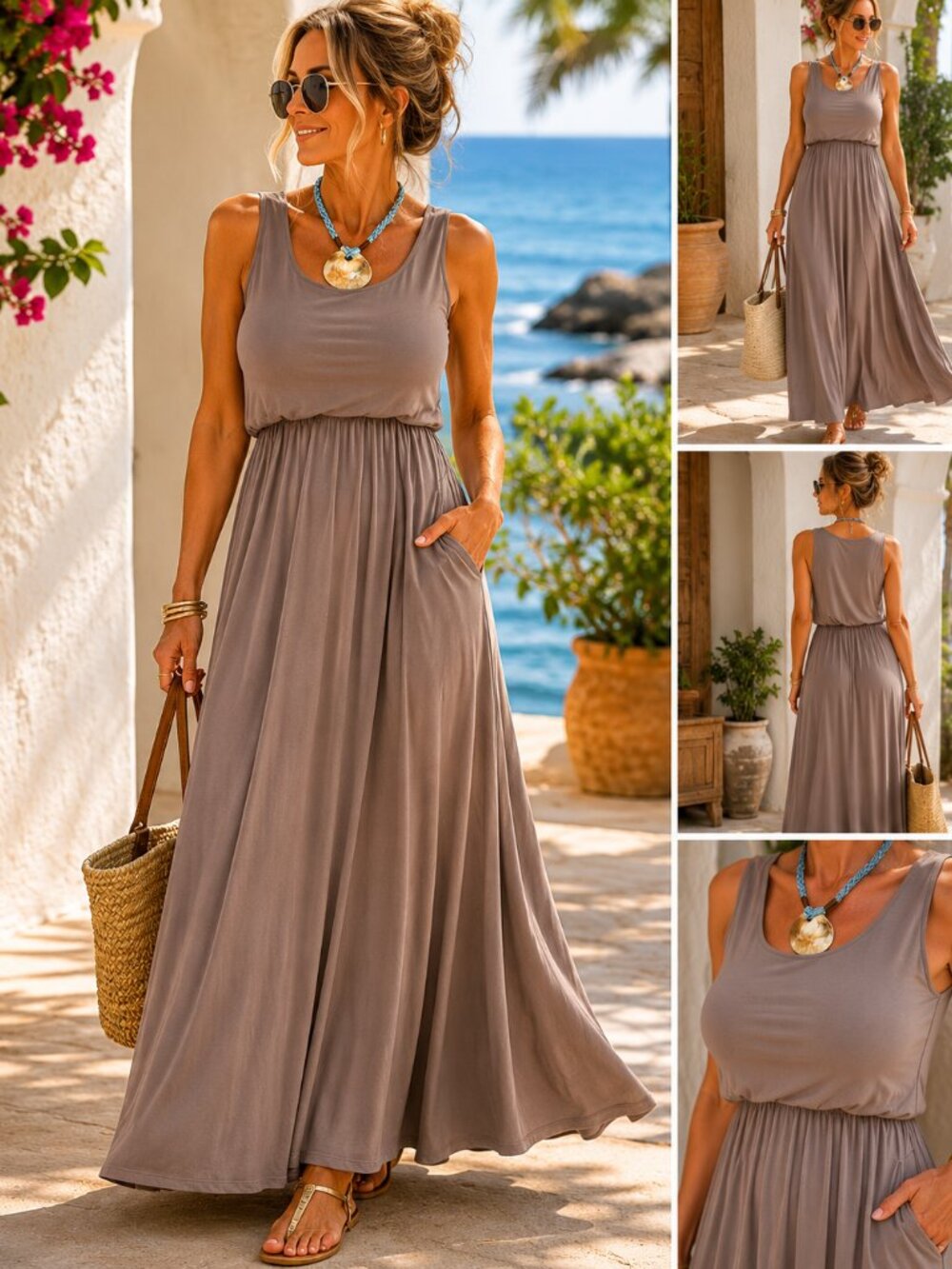 Taupe Sleeveless Maxi Dress